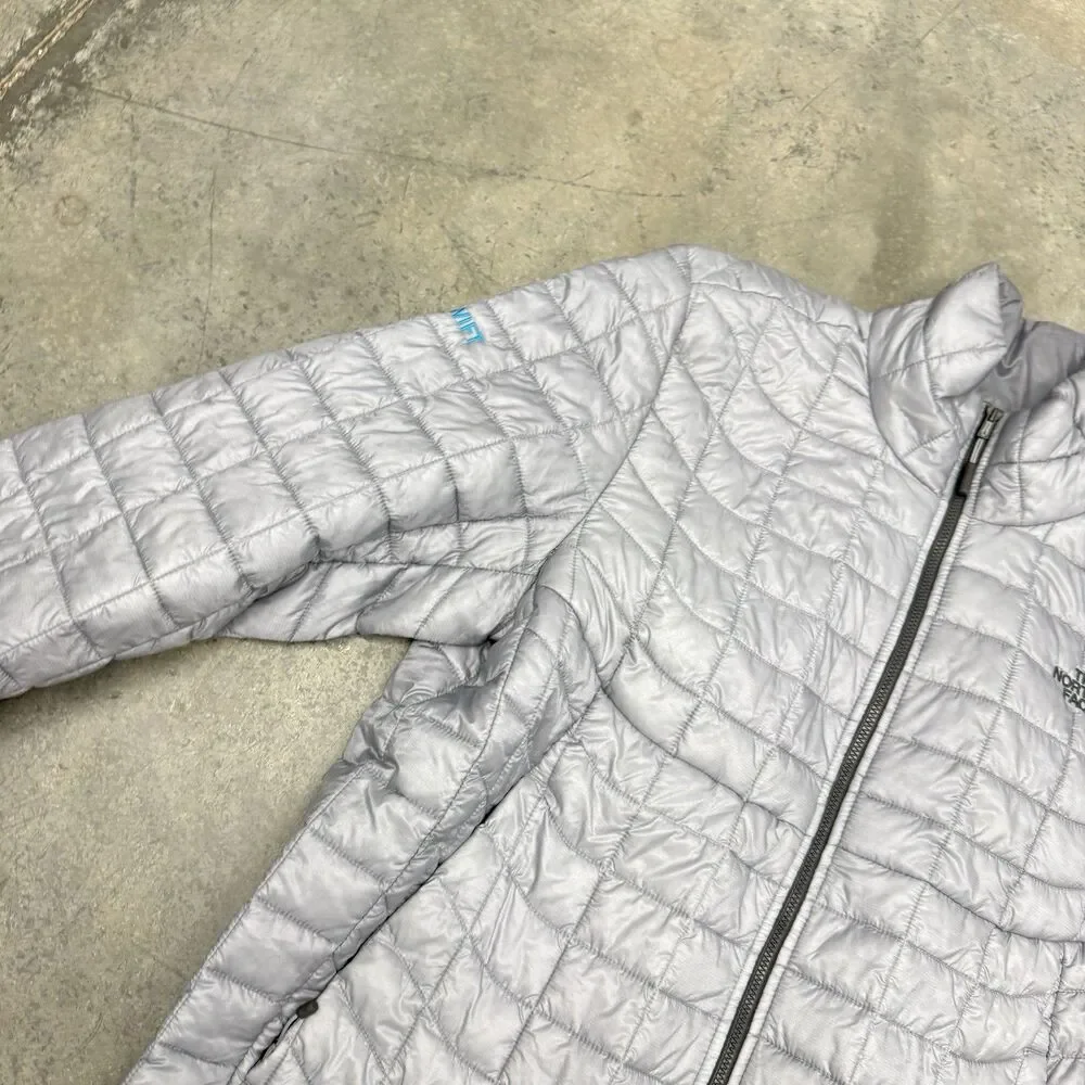 North Face ThermoBall Jacket Mens Medium Gray Full Zip Lightweight -Company Logo